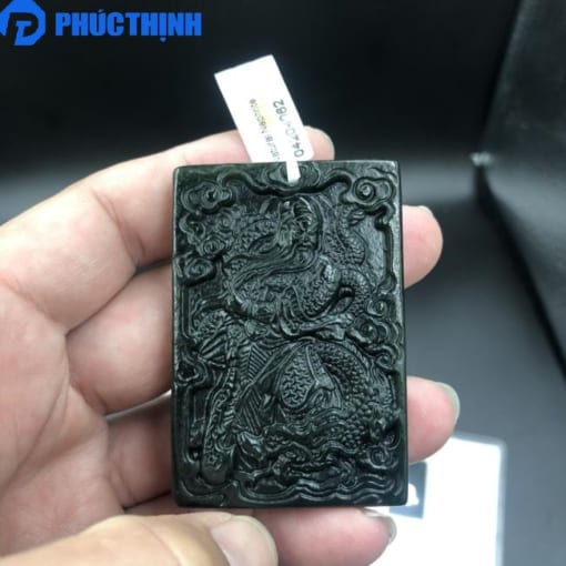 Mặt dây chuyền đá ngọc bích Nephrite Quan Công ngồi Rồng đã kiểm định MQC.004 1