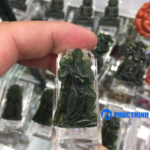 Mặt dây Quan Công đứng đá Ngọc Bích Nephrite 4cm MQC.056 1