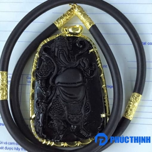 Mặt dây Thánh Quan Công đá Obsidian bọc vàng 5cm MQC.069 1