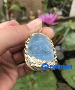 Mặt dây Phật A Di Đà đá Aquamarine bọc vàng 18k MAD.066 5 Mặt dây Phật A Di Đà đá Aquamarine bọc vàng 18k MAD.066 5