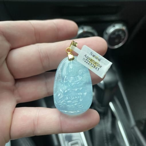 Mặt dây phật bản mệnh Phổ Hiền Bồ Tát đá Aquamarine đã kiểm định MBM.023 1