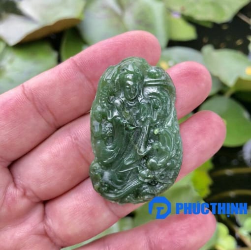 Mặt dây Phật Quan Âm cưỡi Rồng đá Ngọc Bích Nephrite Canada 5cm MQA.053 1