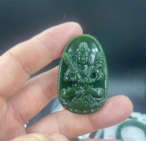 Mặt dây phật bản mệnh Hư Không Tạng Bồ Tát đá Ngọc Bích Nephrite 3.5cm MBM.167 1