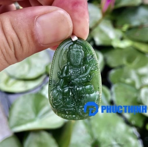 Mặt dây phật bản mệnh Phổ Hiền đá Ngọc Bích Nephrite 3.5cm MBM.032 1