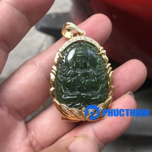 Mặt dây phật bản mệnh Như Lai Đại Nhật đá Ngọc Bích Nephrite bọc vàng 18k 4cm MBM.043 1