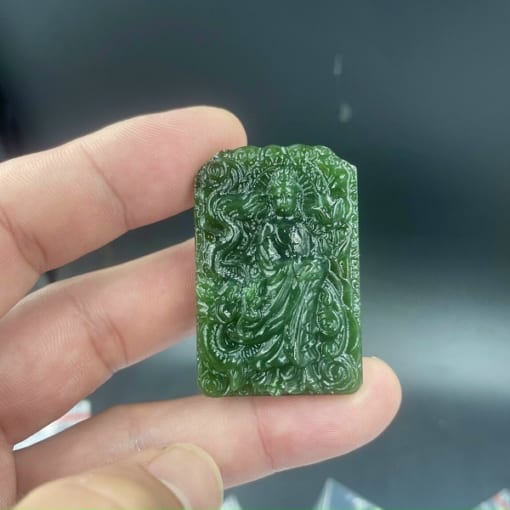 Mặt dây Phật Quan Âm cưỡi Rồng đá Ngọc Bích Nephrite Canada 5cm MQA.034 1