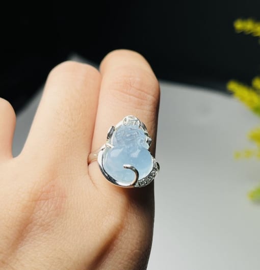 Nhẫn Tỳ Hưu đá Aquamarine 1.5-2 cm bọc bạc MTH.056 1