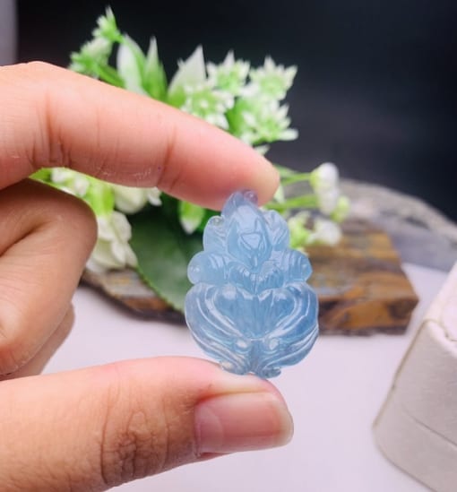 Mặt dây chuyền Hồ ly chúa 9 đuôi đá Aquamarine 3cm MHL.005 1