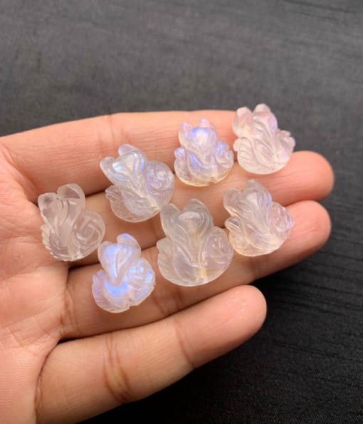 Mặt dây chuyền, nhẫn Hồ ly ôm hoa đá Moonstone 2cm MHL.060 1