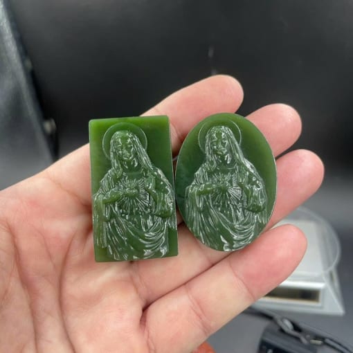 Mặt dây chuyền Trái Tim Sầu Bi của Mẹ Maria đá Ngọc Bích Nephrite Canada Vip 3cm MCG.357 1