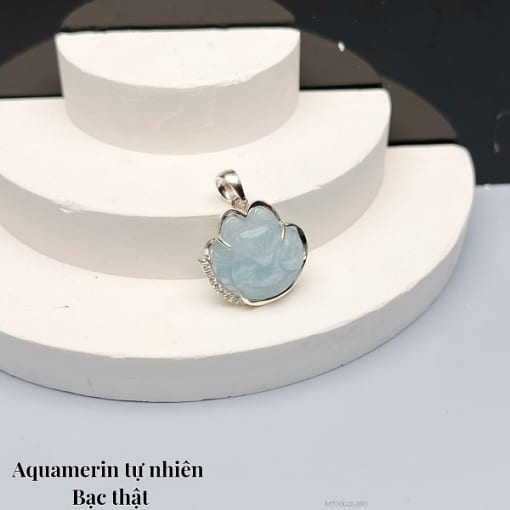 Mặt dây chuyền, nhẫn Hồ ly đá Aquamarine bọc bạc 1.5-2.0 cm MHL.147 1