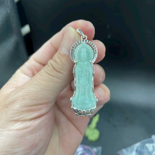 Mặt dây chuyền Phật Quan Âm đứng đá Amazonite 4cm bọc bạc MQA.052 1