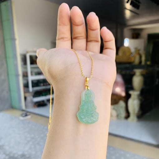 Mặt dây Phật Quan Âm tọa sen đá thạch anh xanh Aventurine 2.5cm MQA.094 1