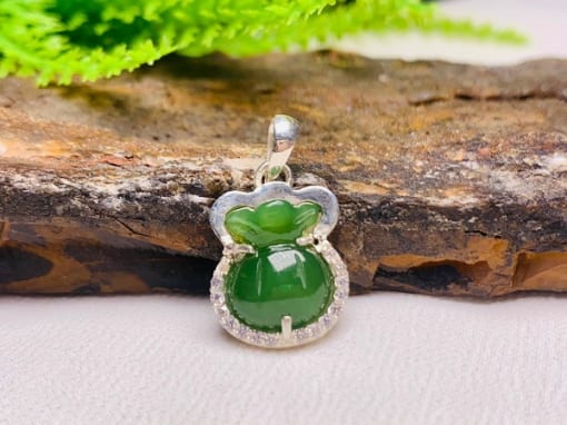 Mặt dây chuyền, nhẫn Túi tiền Tài Lộc đá Ngọc Bích Nephrite bọc bạc TT.006 1