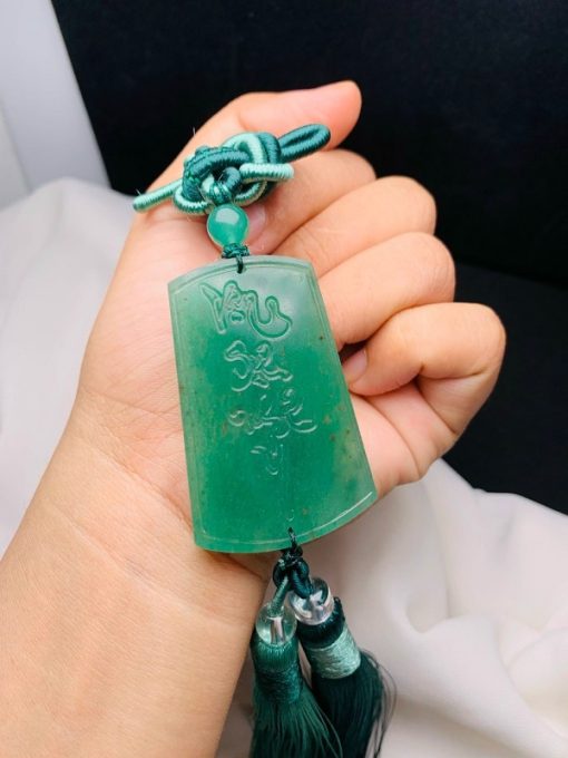 Khánh treo xe ô tô Vô Sự Bài (Vô Sự Như Ý) đá Thạch Anh Xanh Aventurine 6cm VOT.018 1