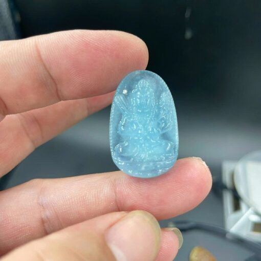 Mặt dây chuyền phật bản mệnh Hư Không Tạng Bồ Tát đá Aquamarine 3.5cm MBM.173 1