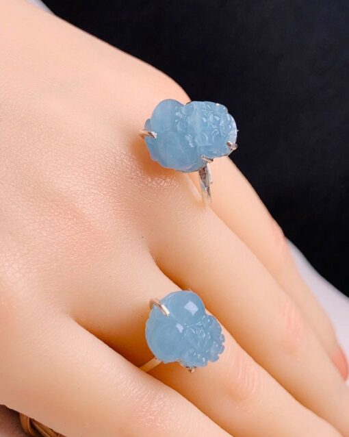 Trang sức Nhẫn Tỳ Hưu đá Aquamarine 1.5-2cm bọc bạc MTH.065 1