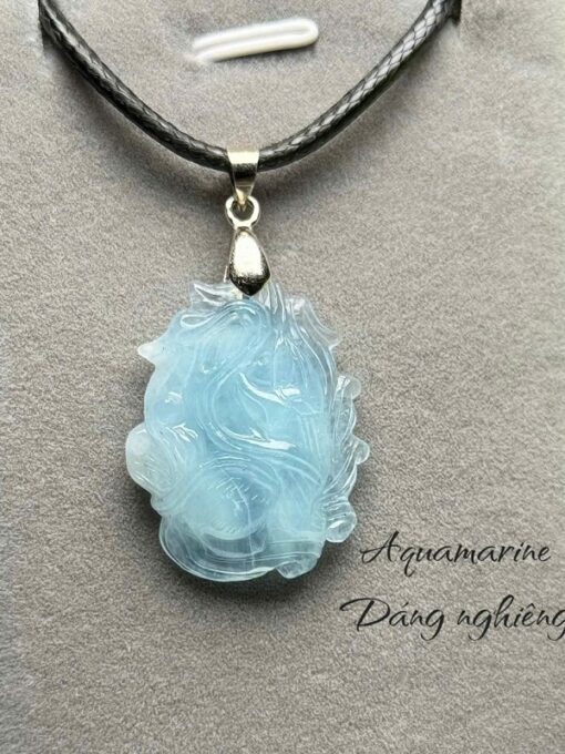 Mặt dây chuyền Hồ ly chúa 9 đuôi dáng nghiêng đá Aquamarine 3cm MHL.229 1