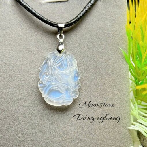 Mặt dây chuyền Hồ ly Chúa 9 đuôi dáng nghiêng đá Moonstone 3cm MHL.231 1