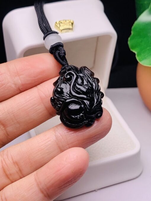 Mặt dây chuyền Hồ Ly chúa 9 đuôi đá Obsidian 3cm MHL.235 1